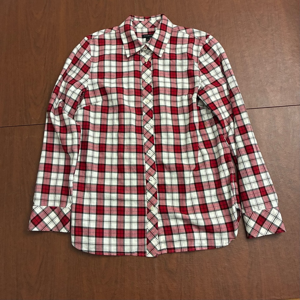4/$25 Talbots Red and White Checkered Plaid Blouse Women’s Size Small